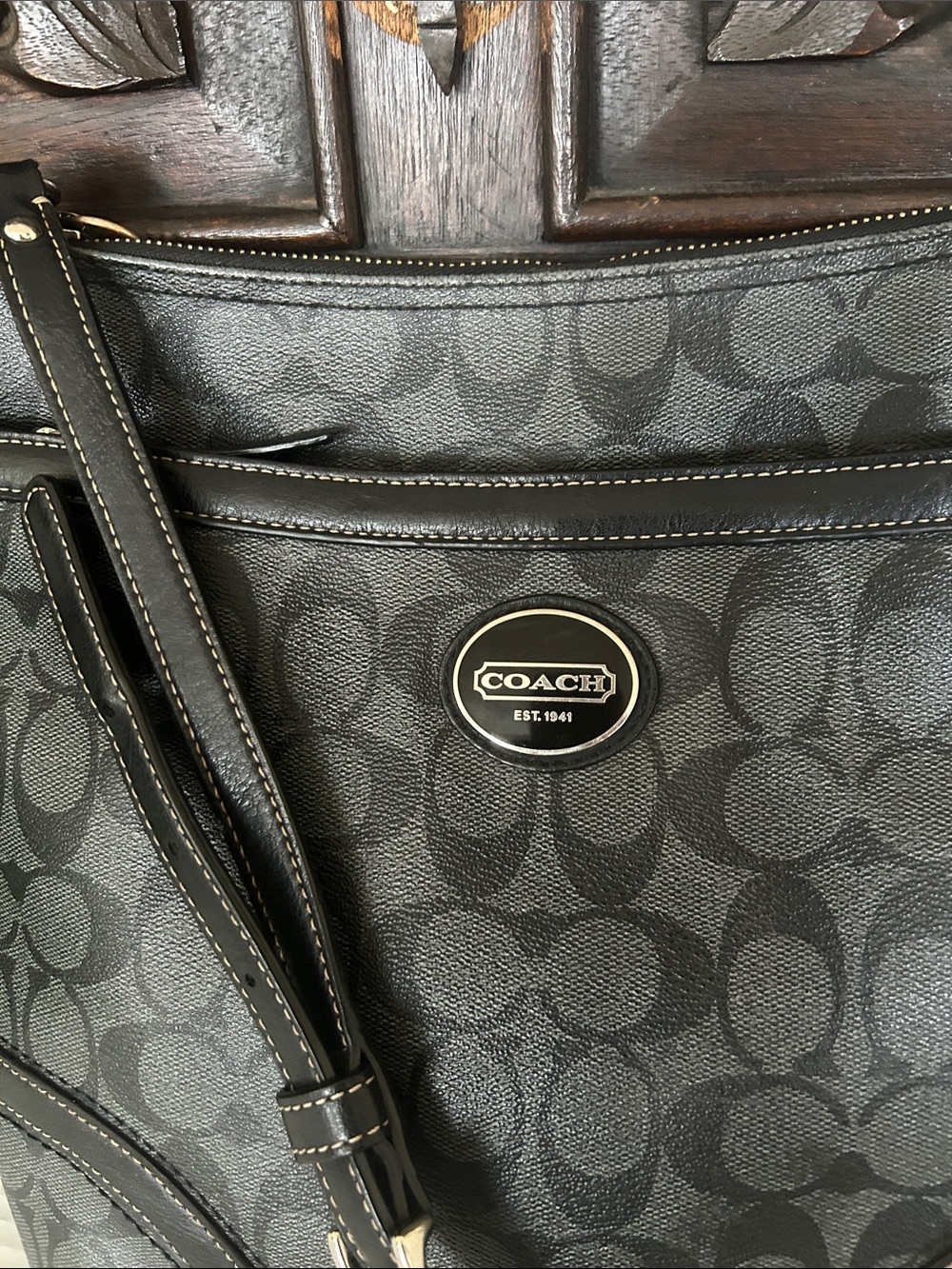 Coach Black/Charcoal Signature Crossbody Bag - Picture 4 of 14